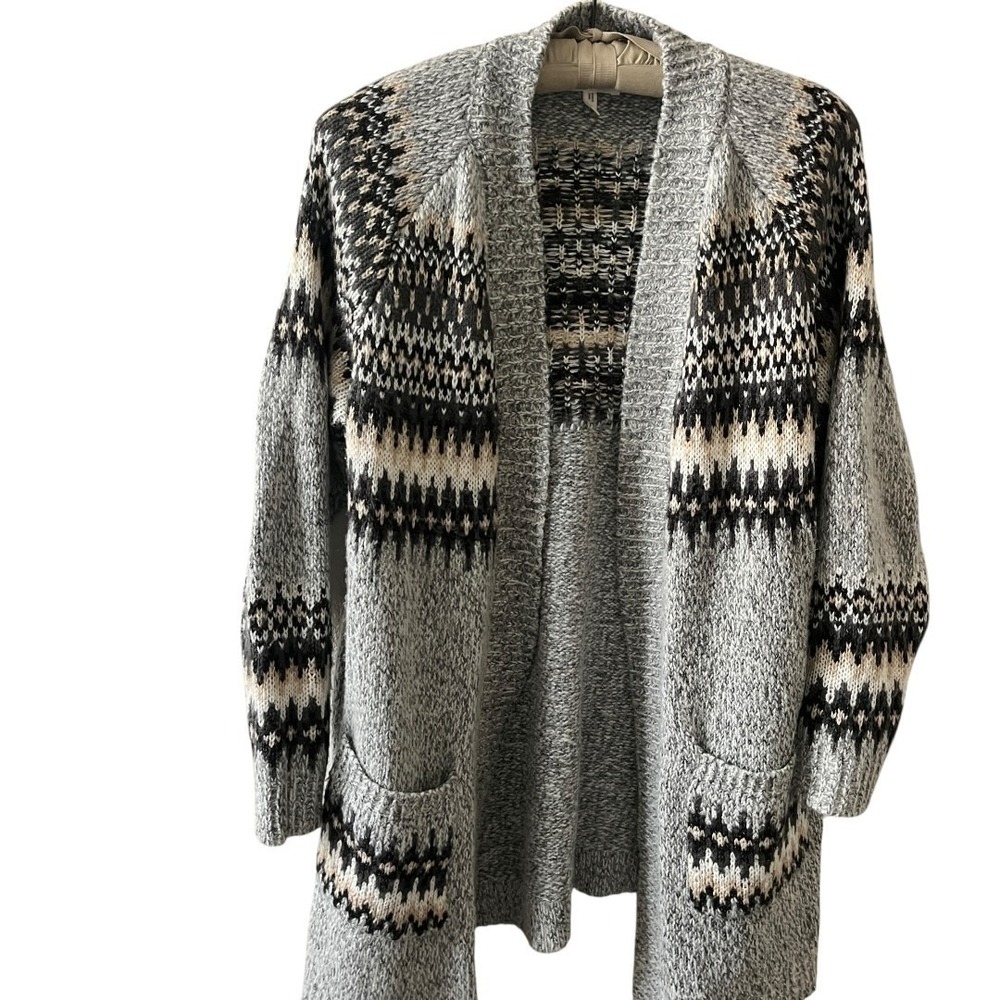 Maurices Women's‎ Gray Fair Isle Pattern Long Open Front Cardigan Sweater Large